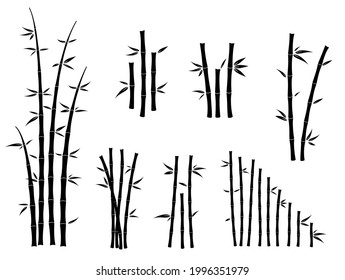 set of bamboo icons or asian bamboo silhouette isolated or various bamboo stalks and stems with leaves concept. eps vector