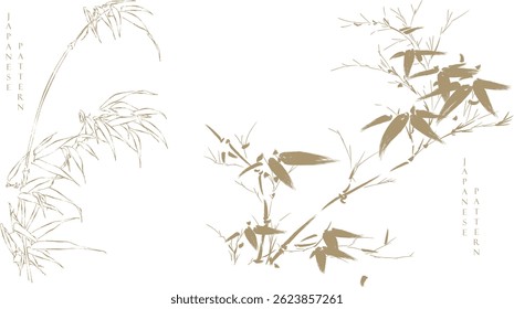 Set of bamboo leave elements vector in vintage style.
