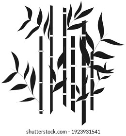 set of bamboo stems with leaves on a white background