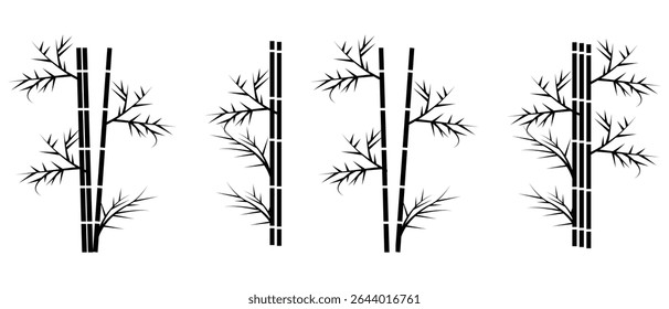 Set of bamboo tree icon vector. Bamboo plant silhouettes. Vector illustration.