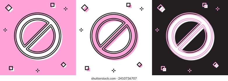 Set Ban icon isolated on pink and white, black background. Stop symbol.  Vector