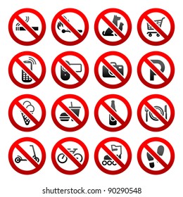 Set ban icons Prohibited symbols Shop signs Design element