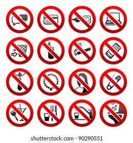 Set ban icons Prohibited symbols Office black signs Vector