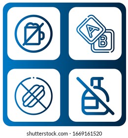 Set of ban icons. Such as No alcohol, Blocks, No food, No spray , ban icons
