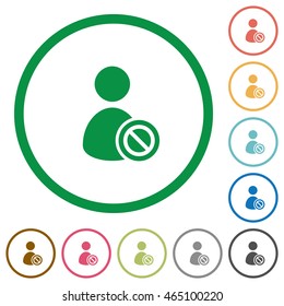 Set of Ban user color round outlined flat icons on white background