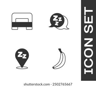 Set Banana, Big bed, Sleepy and  icon. Vector