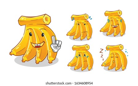 set of banana cartoon. emoji with 5 expressive styles. cute chibi cartoon mascot vector