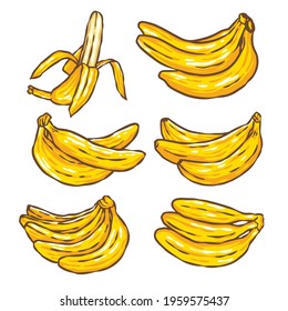 Set of banana hand drawn icon illustration vector Sketch colored collections