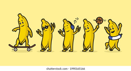 Set banana mascot design chili