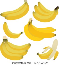 set banana on white background