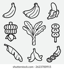 conjunto de banana com estilo de contorno bom para símbolo, ícone, design de elemento, livro de cores, página de cores, etc