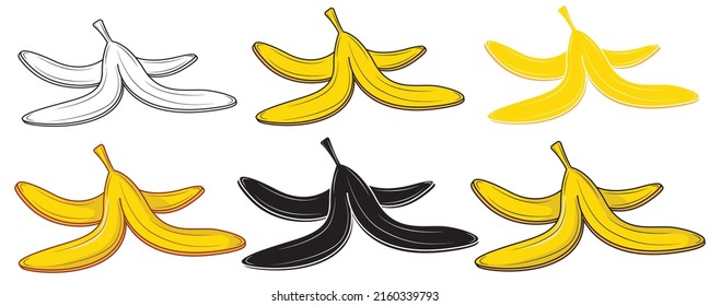 Set of Banana peel in clipart style isolated on white background. Vector illustration.