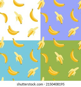 Conjunto de patrones de banana sin fisuras. Banana pelada. Plano, vector