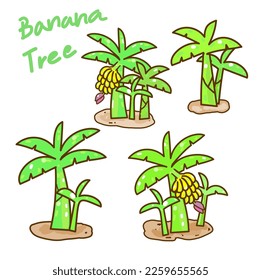 Set Banana Tree on Background.