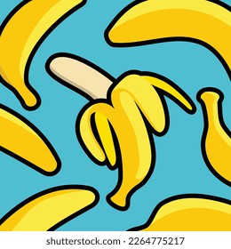 Un conjunto de ilustraciones vectoriales de plátano, aisladas en fondo azul