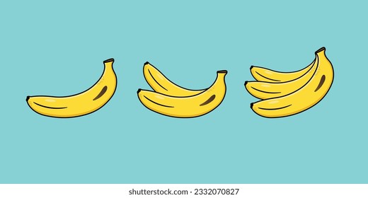 Set of Banana vector isolated on blue background