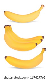 Set of bananas. Realistic Vector illustration. Isolated on white background