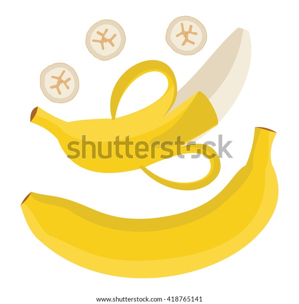 バナナをセット シングルバナナ バナナの皮をむき スライスしたバナナ ベクターイラスト のベクター画像素材 ロイヤリティフリー