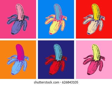 Set Bananas Vector Illustration Pop Art Style
