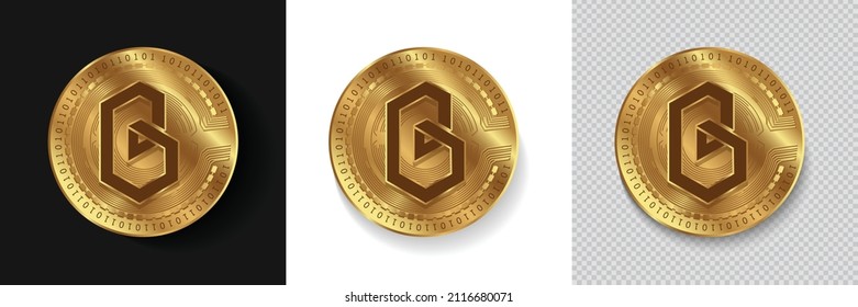 Set of Band Protocol BAND cryptocurrency logo in golden coins vector illustration isolated in white, dark and transparent background. Can be used as crypto label,sticker, icon, badge, and emblem