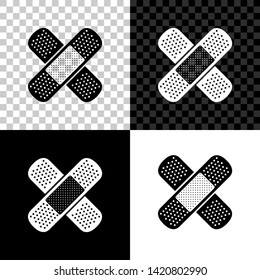 Set Bandage plaster icon isolated on black, white and transparent background. Medical plaster, adhesive bandage, flexible fabric bandage. Vector Illustration