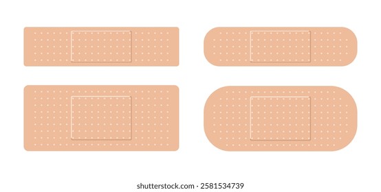 Set of bandage.Adhesive medical plaster isolated on white background.First aid tape for wound.Vector graphic elements.