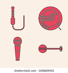 Set Banjo, Audio jack, Music CD player and Microphone icon. Vector