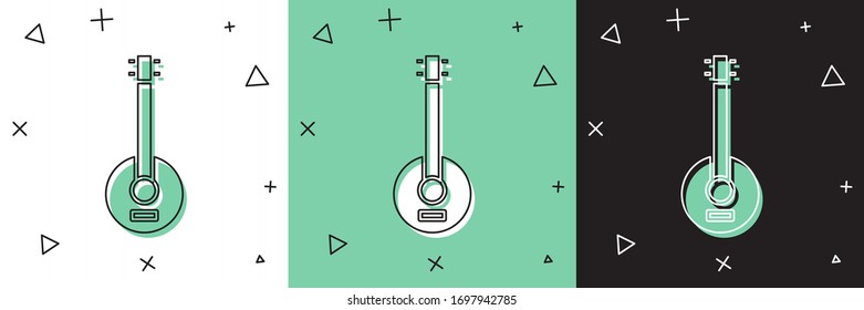 Set Banjo icon isolated on white and green, black background. Musical instrument.  Vector Illustration