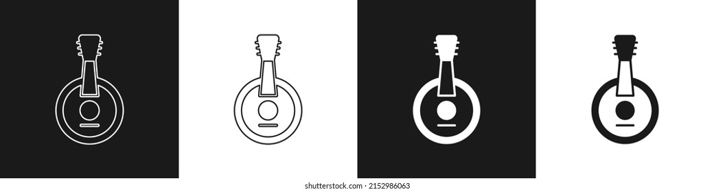 Set Banjo icon isolated on black and white background. Musical instrument.  Vector