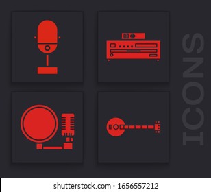 Set Banjo, Microphone, Music CD player and Microphone icon. Vector