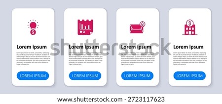 Set Bank building, Mail and e-mail, Document with graph chart and Light bulb dollar. Business infographic template. Vector