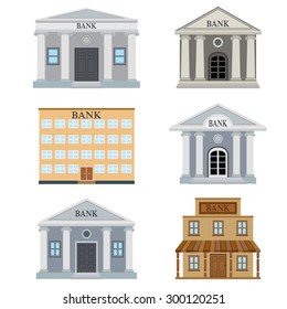 Set of bank buildings on the white background.