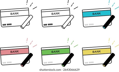 Set of bankbooks and seal icons in various colors