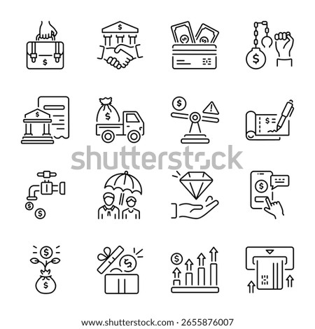 Set of Banking Art Outline Style Icons 


