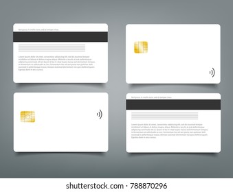 Set of banking chip credit card realistic mockup. Clear plastic card template