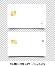Set of banking chip credit card realistic mockup. Clear plastic card template