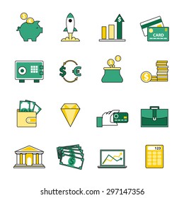 Set of banking and currency exchange line icons. Vector illustration