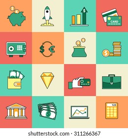Set of banking and currency exchange line icons. Vector illustration