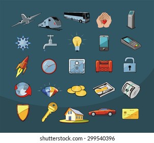 Set of banking, finance and business icons, payment System, vector