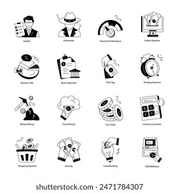 Set of Banking and Finance Doodle Icons 

