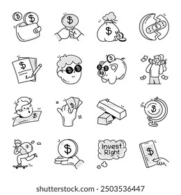 Set of Banking and Finance Doodle Icons 


