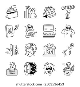 Conjunto de iconos de Doodle de banca y finanzas 


