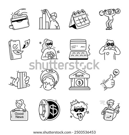 Set of Banking and Finance Doodle Icons 


