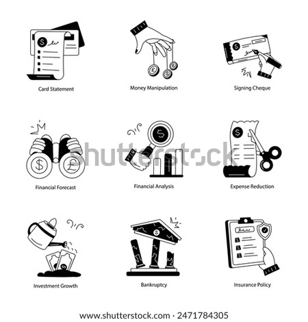 Set of Banking and Finance Management Doodle Icons 

