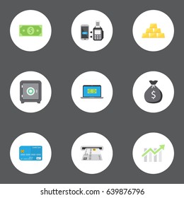 Set Of Banking Flat Symbols Also Includes Safe, Secure, Machine Objects.