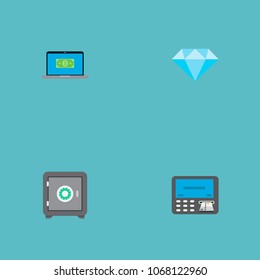 Set of banking icons flat style symbols with diamond, teller machine, safe and other icons for your web mobile app logo design.