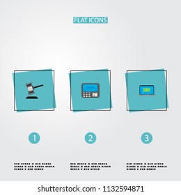 Set of banking icons flat style symbols with teller machine, auction, laptop and other icons for your web mobile app logo design.