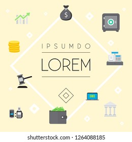 Set of banking icons flat style symbols with cash register, auction, laptop and other icons for your web mobile app logo design.