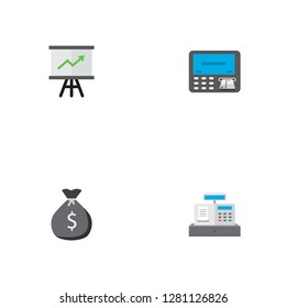 Set of banking icons flat style symbols with statistics, cash register, teller machine and other icons for your web mobile app logo design.