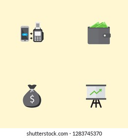 Set of banking icons flat style symbols with contactless transaction, statistics, money bag and other icons for your web mobile app logo design.